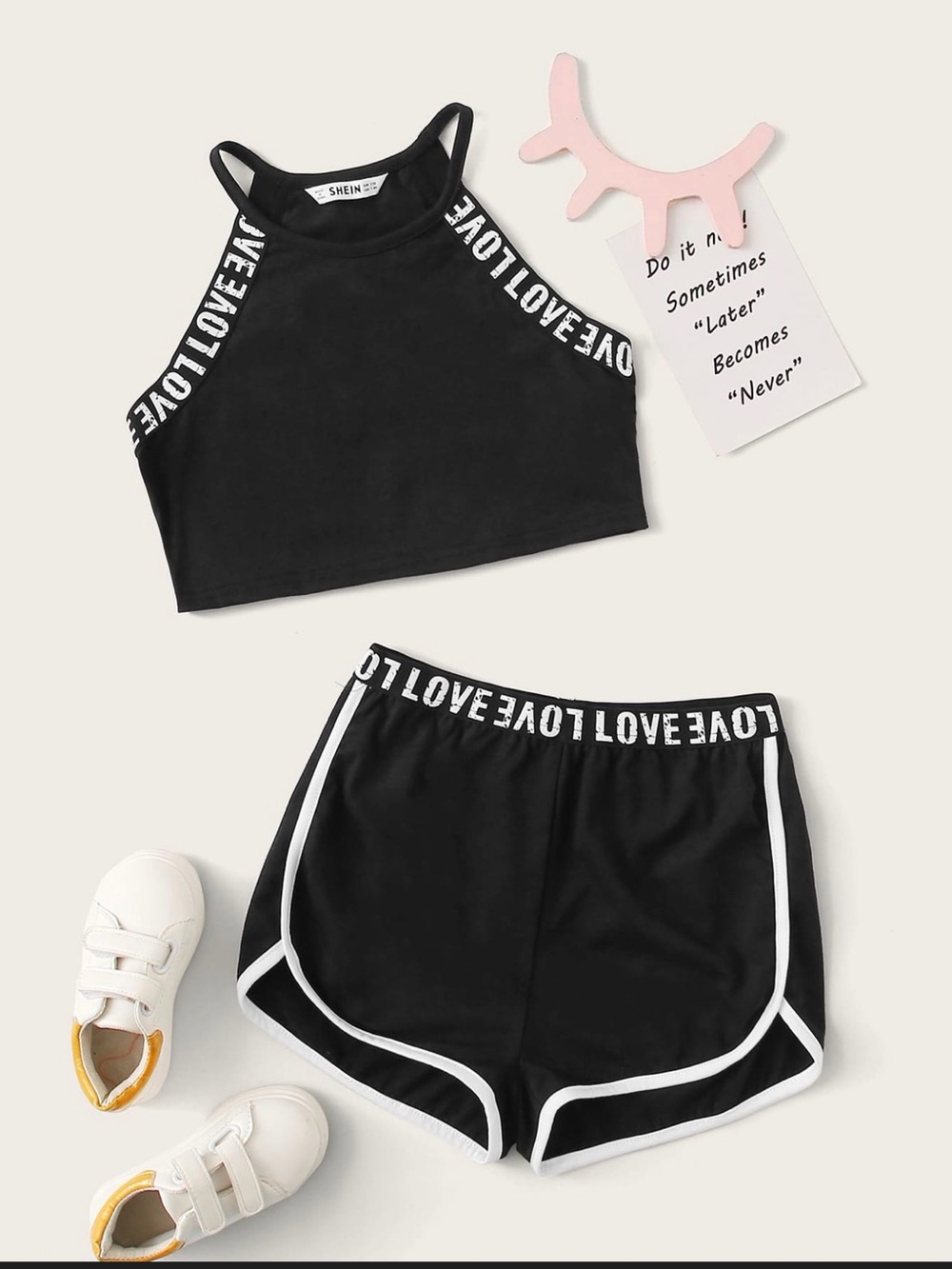 “LOVE” Black Elastic Waistband Set
